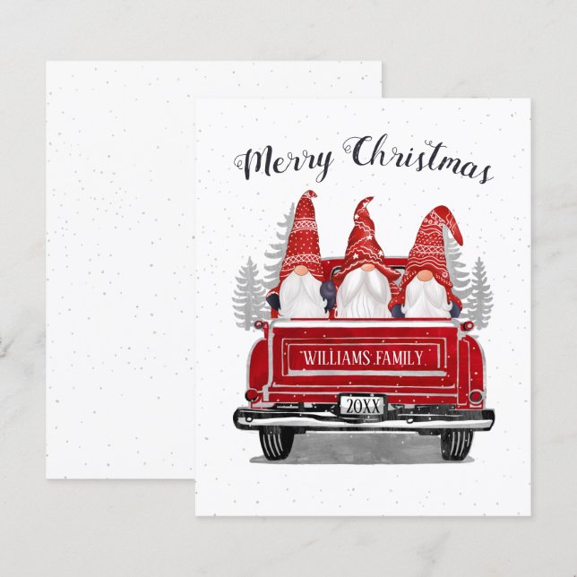 Tarjeta de Navidades Gnome de Camión Rojo de época (Anverso / Reverso)