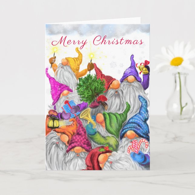 Tarjeta de Navidades Gnome Fiesta feliz (Planta pequeña)