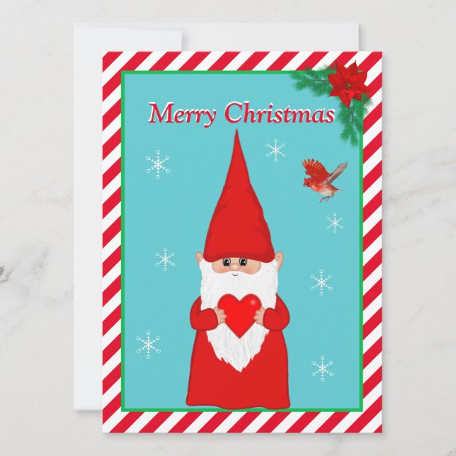 Tarjeta de Navidades Gnome y Cute Red Bird (Anverso)