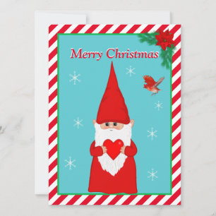 Tarjeta de Navidades Gnome y Cute Red Bird