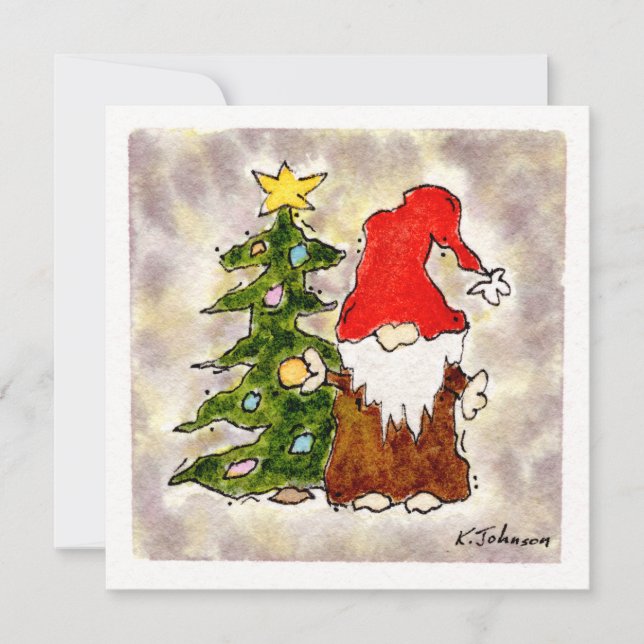 Tarjeta de Navidades Gnome y Tree (Anverso)