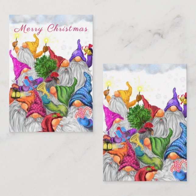 Tarjeta de Navidades Gnomes Feliz (Anverso / Reverso)