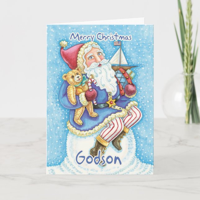 Tarjeta de Navidades Godson Con Juguetes Y Santa C (Anverso)