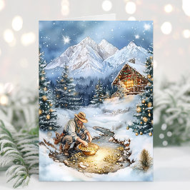 Tarjeta de Navidades Gold Miner Gold Paning Gold M