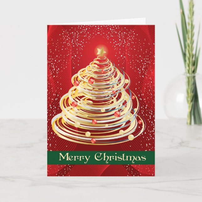 Tarjeta de Navidades Gold Swirls Christmas Tree (Anverso)