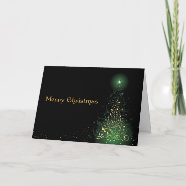 Tarjeta de Navidades Gold Swirls Christmas Tree (Anverso)