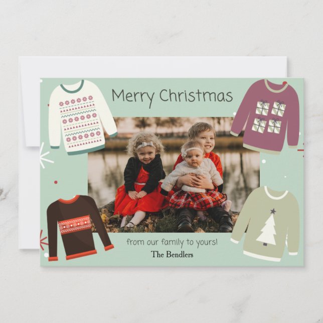 Tarjeta de Navidades gráficos de suéter feo (Anverso)