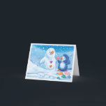 Tarjeta de Navidades grandes de Penguin y Snowman<br><div class="desc">Del libro de fotos que muestra a Ping Ping el pingüino. Aquí se está divirtiendo en construir su propia persona de nieve. Disponible en otros tamaños - esta es GRANDE!</div>