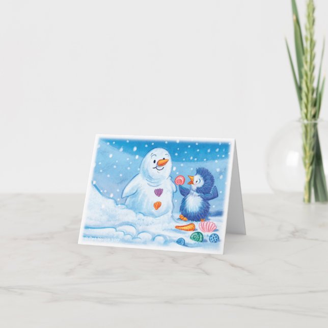 Tarjeta de Navidades grandes de Penguin y Snowman (Anverso)