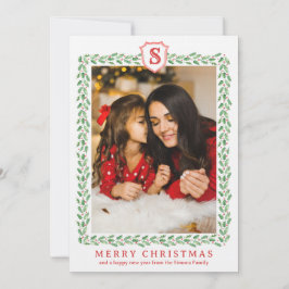Tarjeta de Navidades Grandmillennial Holly Monogra