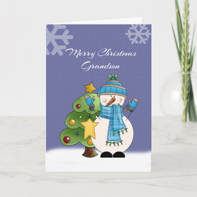 Tarjeta de Navidades Grandson Snowman (Anverso)