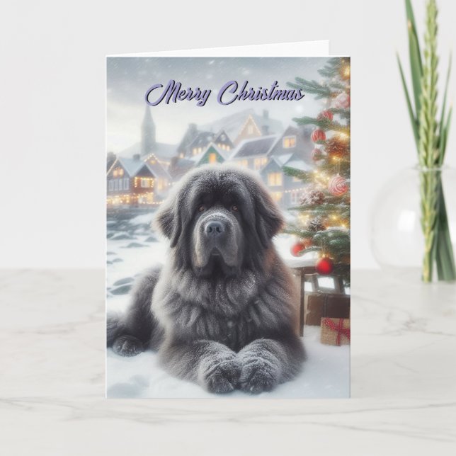 Tarjeta de Navidades Gray Newf de Terranova (Anverso)