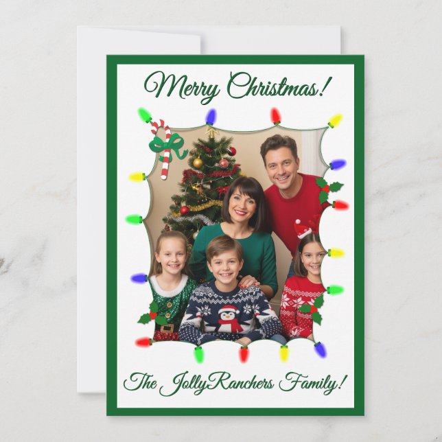 Tarjeta de Navidades Green/G con luces y fotografí (Anverso)