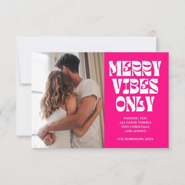 Tarjeta de Navidades Groovy Hot Pink sólo con vibr (Anverso)