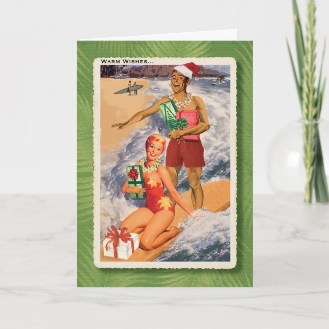 Tarjeta de Navidades Happy Surfers Retro (Anverso)