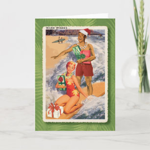 Tarjeta de Navidades Happy Surfers Retro