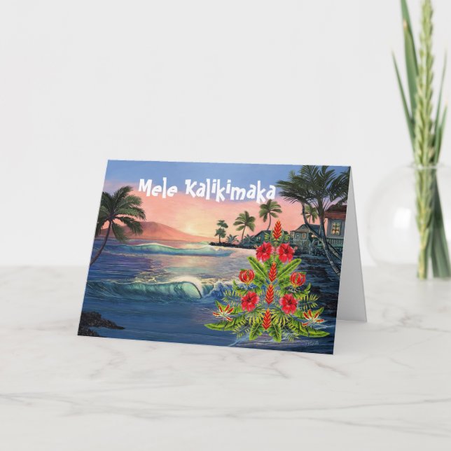 Tarjeta de Navidades hawaianos Mele Kalikimaka (Anverso)