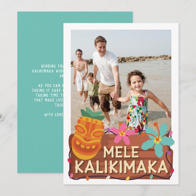 Tarjeta de Navidades hawaianos Mele Kalikimaka Fot (Anverso / Reverso)
