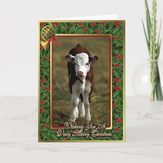 Tarjeta de Navidades Hereford Calf Cow Blank (Anverso)