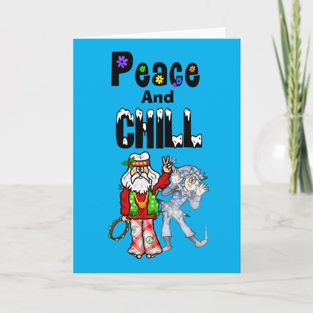 Tarjeta de Navidades Hippie Santa y Jack Frost (Anverso)