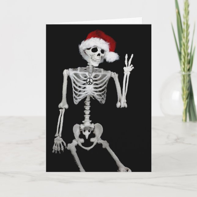 Tarjeta de Navidades Hippie Skeleton Santa Peace (Anverso)