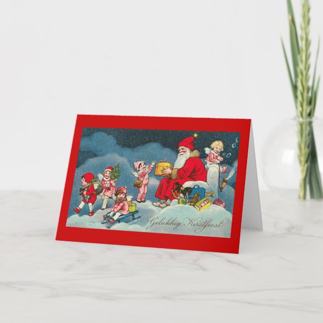 Tarjeta de Navidades holandeses de época "Gelukkig (Anverso)