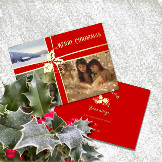 Tarjeta de Navidades Holly and Ivy Red Ribbon
