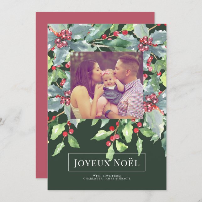 Tarjeta de Navidades Holly Berry Joyeux Noël Elega (Anverso / Reverso)