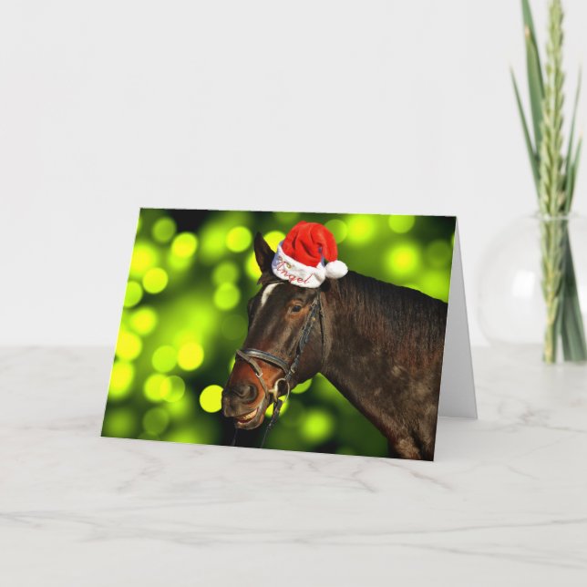 Tarjeta de Navidades Horse Santa Hat (Anverso)