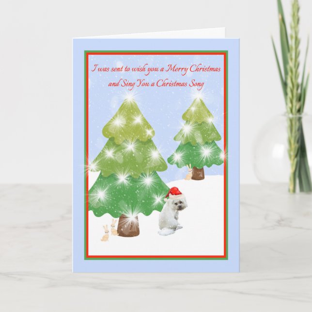 Tarjeta de Navidades humorísticos con perro blanco (Anverso)