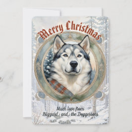 Tarjeta de Navidades Husky Dog Pine Forest