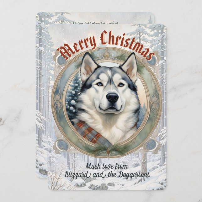 Tarjeta de Navidades Husky Dog Pine Forest (Anverso / Reverso)