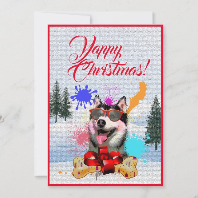 Tarjeta de Navidades Husky Siberiano Funny Persona (Anverso)
