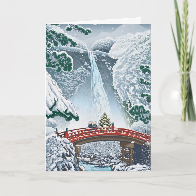 Tarjeta de Navidades ilustrados japonesa vintage (Anverso)