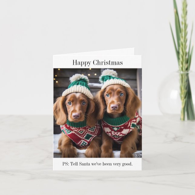 Tarjeta de Navidades irlandesa Setter Puppies (Anverso)