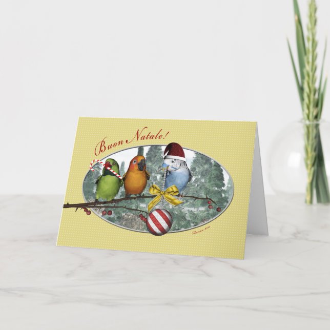 Tarjeta de Navidades italianos Parakeet Buon Natal (Anverso)