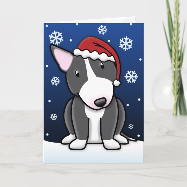 Tarjeta de Navidades Kawaii Black Bull Terrier (Anverso)