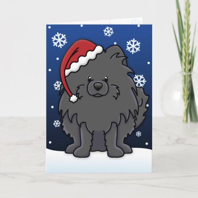 Tarjeta de Navidades Kawaii Black Pomerania (Anverso)