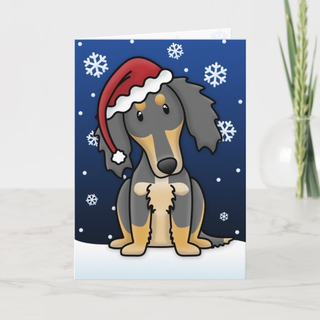 Tarjeta de Navidades Kawaii Black y Tan Saluki (Anverso)