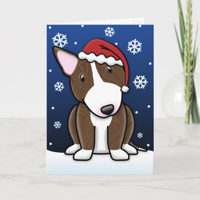 Tarjeta de Navidades Kawaii Brindle Bull Terrier (Anverso)