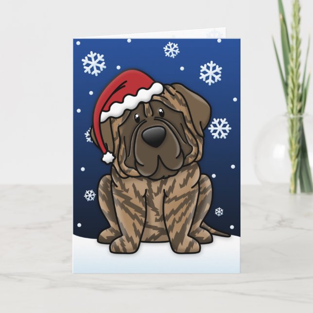 Tarjeta de Navidades Kawaii Brindle Mastiff (Anverso)