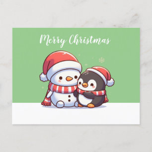 Tarjeta de Navidades kawaii con muñeco de nieve
