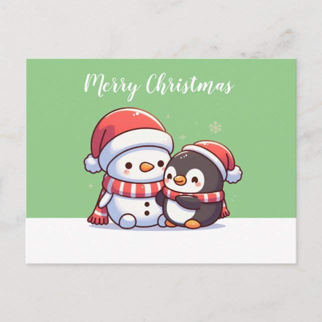 Tarjeta de Navidades kawaii con muñeco de nieve (Anverso)