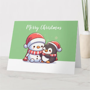 Tarjeta de Navidades kawaii con muñeco de nieve