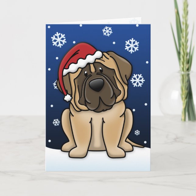 Tarjeta de Navidades Kawaii Mastiff (Anverso)