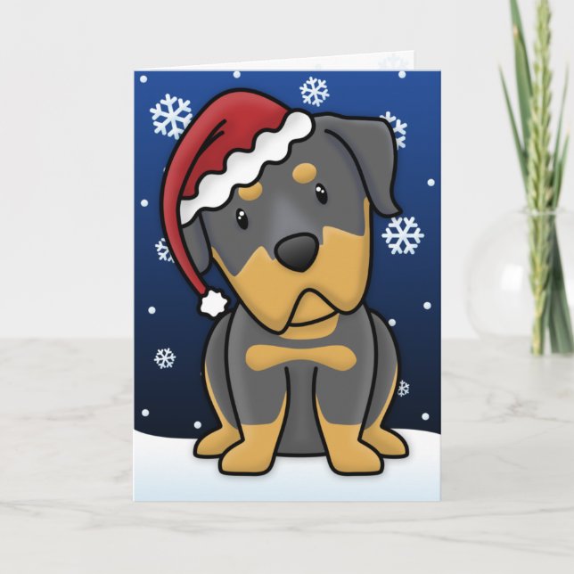 Tarjeta de Navidades Kawaii Rottweiler (Anverso)