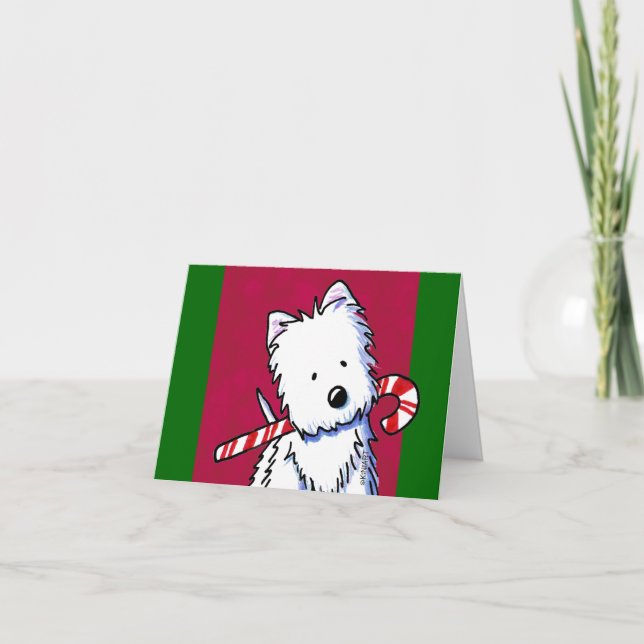 Tarjeta de Navidades KiniArt Westie Candy Cane (Anverso)