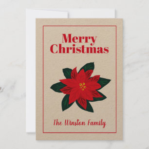 Tarjeta de Navidades Kraft con diseño de flor de p
