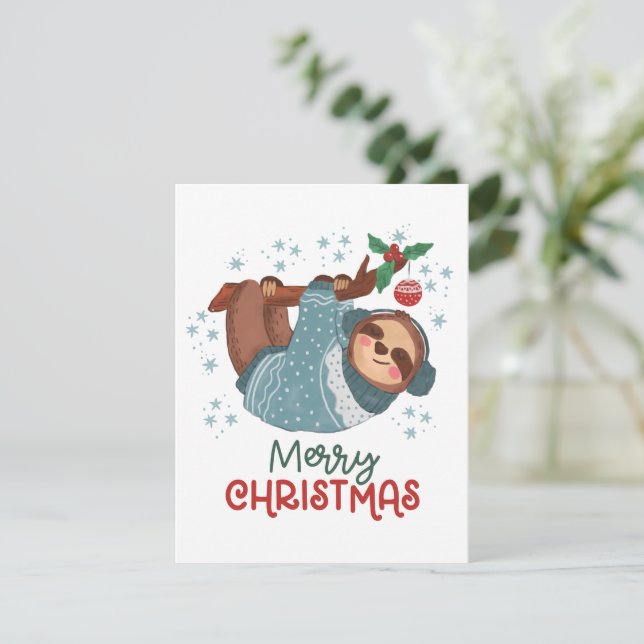 Tarjeta de Navidades Lazy Sloth (Anverso de pie)