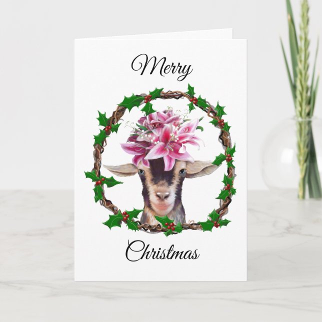 Tarjeta de navidades - Lilly the Goat in a Holly W (Anverso)